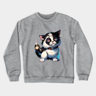 Star Cat Tshirt and Stickers Design Cute Cat Sci-Fi Characters Robot Carousel Crewneck Sweatshirt